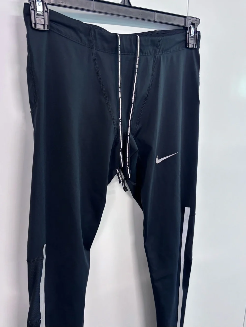 Men's Nike Running Dri-FIT Leggings Black Large Reflective Logo Drawstring Activ